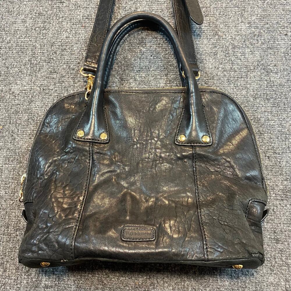 Ellington Black Leather Satchel Handbag Gold Hardware Top Handle Shoulder Strap